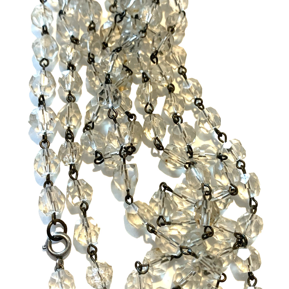 Vintage Clear Faceted Crystal Flapper Necklace ~48”